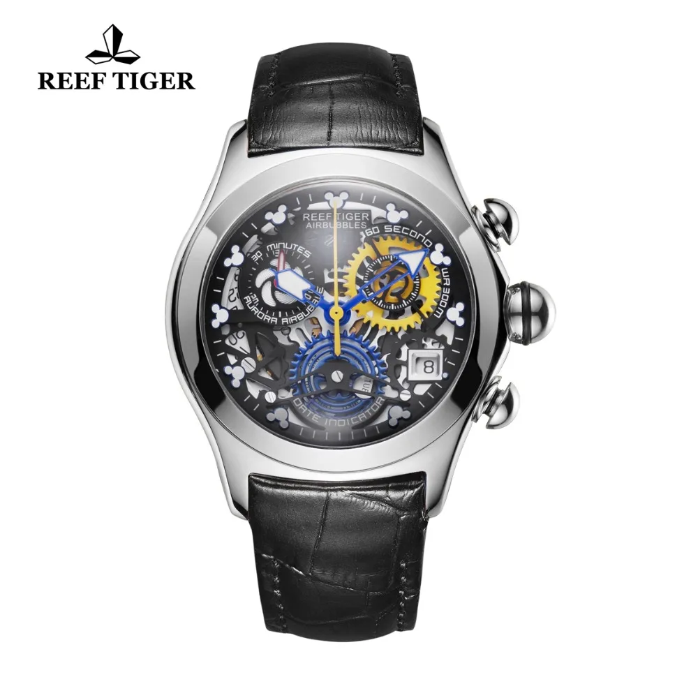 Reef Tiger New Designer Top Brand Luxury Fashion Watches for Women Steel Skeleton Watches Blue Strap Sport Watches RGA7181