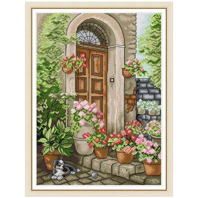 The Porch of Summer Flowers Counted 11CT 14CT Cross Stitch Sets DIY Chinese Cross-stitch Kits Embroidery Needlework Home Decor