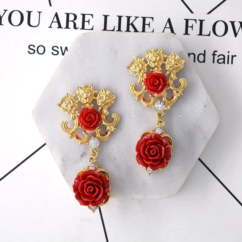 Vintage Floral Tiger Head Earrings fashion jewelry