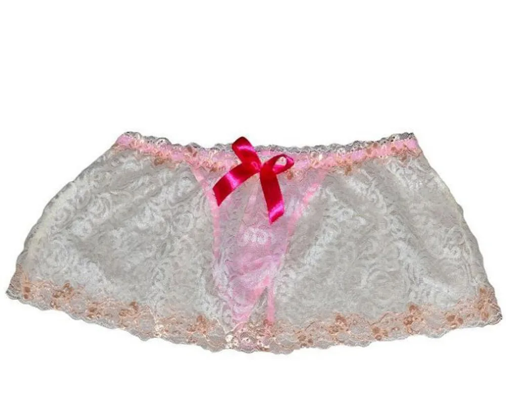 Low waist sissy gay thong g-string sexy men underwear panties with transparent  lace skirt edge design ZJH886P