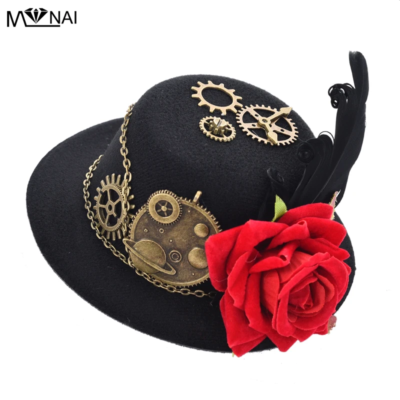 

Vintage Hat Girls Victorian mini top Hats Feather Floral Hair Clip Headwear Steampunk Cosplay Accessory Gothic