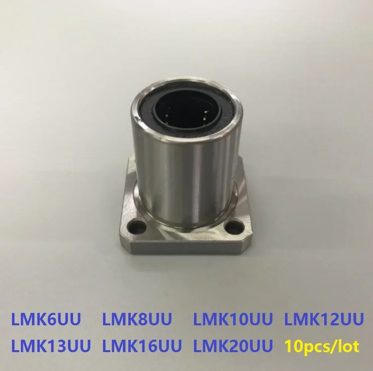 10pcs/lot LMK6UU LMK8UU LMK10UU LMK12UU LMK13UU LMK16UU LMK20UU square flange linear ball bearings bushing for CNC router LMK