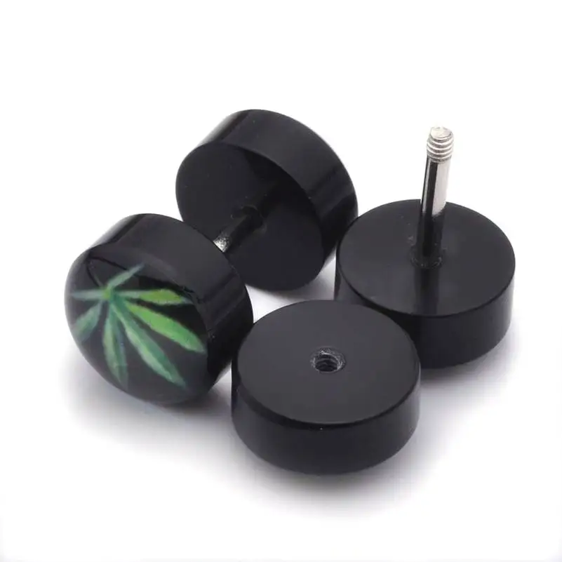 2 pcs Fake Cheater Ear Plug Piercing Earring Stud Tunnel Stretcher Leaf Pattern Design Lot ear stretchers plugs and tunnels