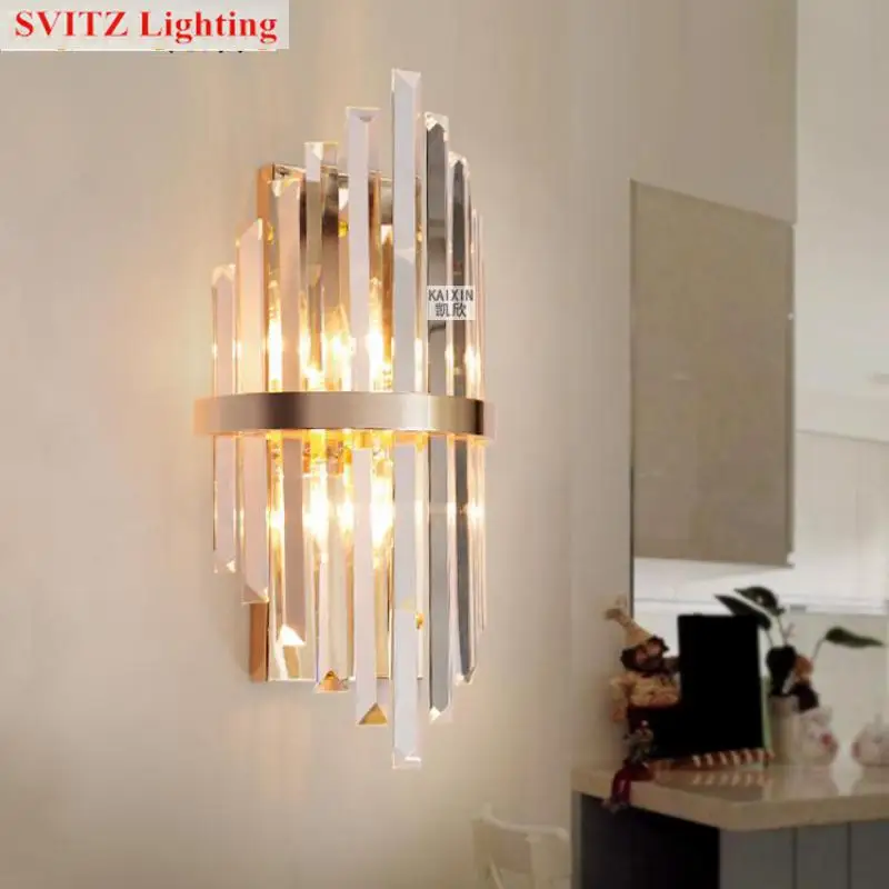 Hallway Long crystal lighting fixture Indoor wall lamp for Restaurant  Modern Designer mirror Led wall Light Arandela E14*2 luce