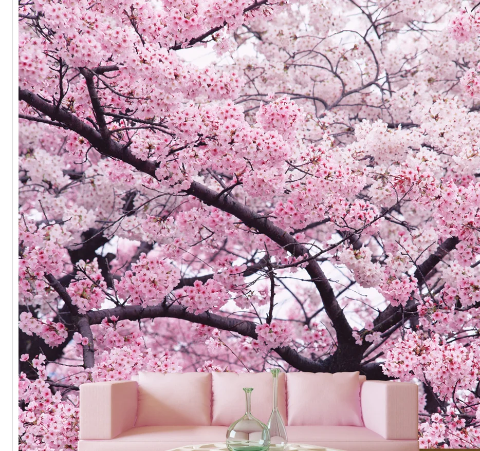 

window mural wallpaper Pink cherry sea 3d background wall wallpapers for living room Home Decoration