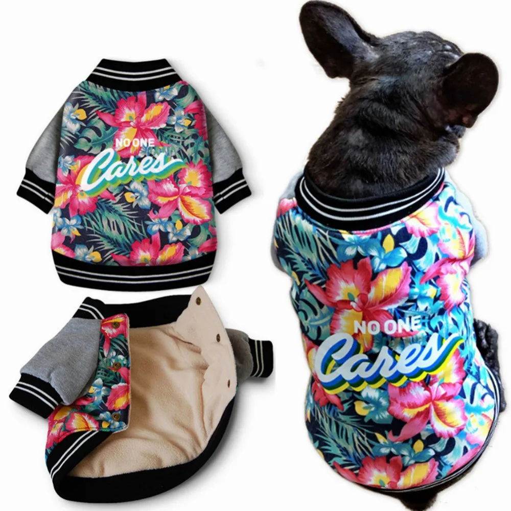 Dog Clothes Winter Coat Jacket Hawaii Aloha Pet Clothes Cotton Padded Warm Pet Jacket ropa perro Flower Print Dog Clothing