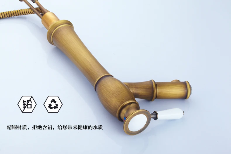 Imagem -05 - Cozinha Puxar para Fora tipo Torneira Mixer Ouro Rosa Todos os Dissipadores de Cobre Lavagem de Água Quente e Fria Torneira do Chuveiro do Vintage Ouro Cor da