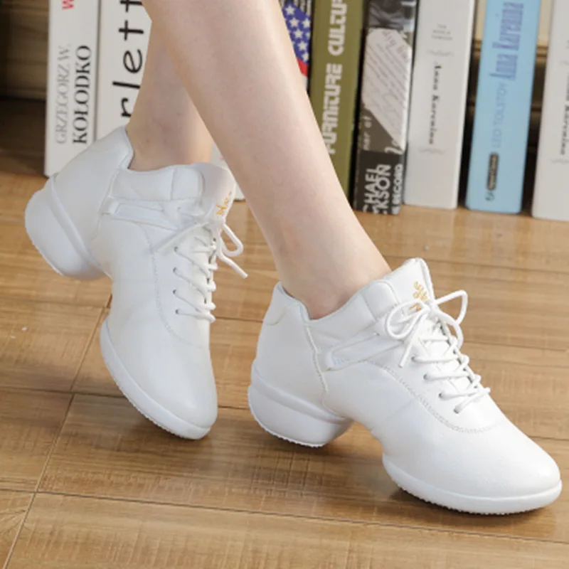 Sepatu Dansa Wanita Wanita Dewasa Lembut Bawah Wanita Sepatu Kulit Alami Sneaker Square Putih Sailor Dance Sneakers untuk Wanita Moder