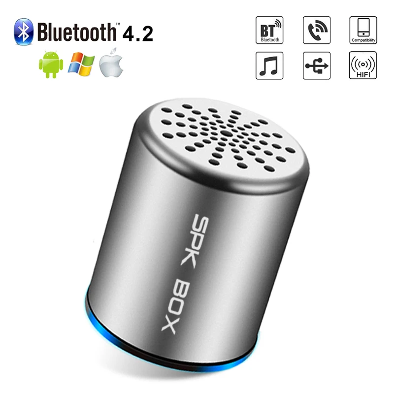 SPK BOX Mini Portable Bluetooth Speaker 3W Metal Stereo Sound TWS System Wireless with Microphone Handsfree Call Music Play MP3