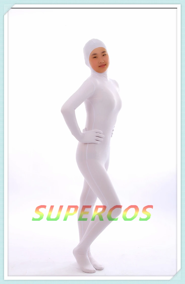 ¡Envío gratis! ¡Nuevo traje Zentai DE CARA abierta de Spandex blanco, disfraz de Cosplay de Halloween, perfecto personalizado para ti!