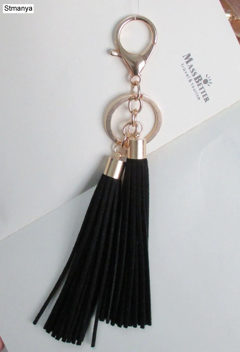 Women Fashion Tassels Key Chain New 12 colors suede leather Car key Ring Charm bag key chain Tassels Best Gift jewelry 17013