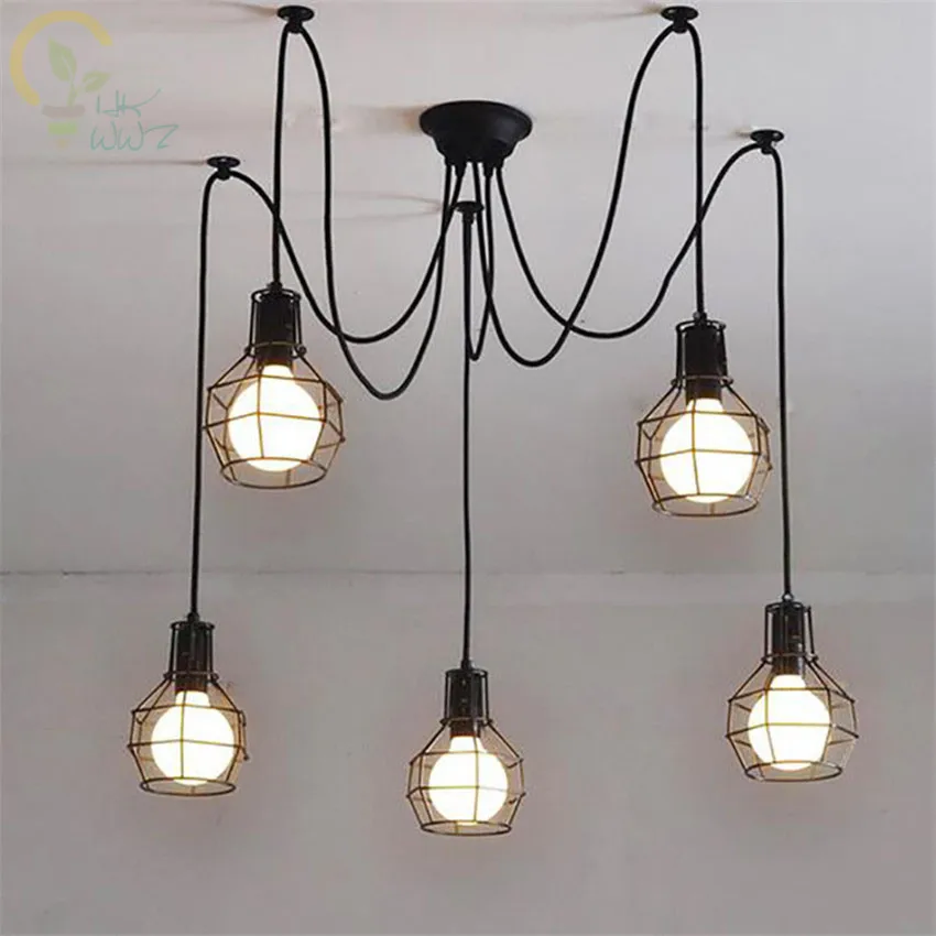 

Vintage Spider Iron Cage Edison Pendant Lamp E27 Lamp Holder 110-220V 1/3/6/8/10/12 Heads Loft Pendant lamp Hanglamp Fixture