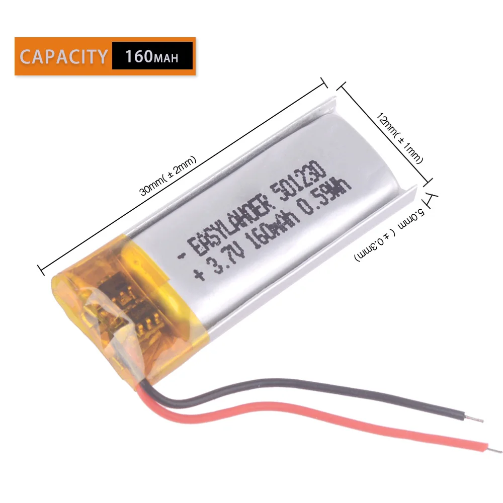 501230 แบตเตอรี่ลิเธียมโพลิเมอร์ 3.7V 160mAhหูฟังบลูทูธชุดหูฟังรถยนต์keychains