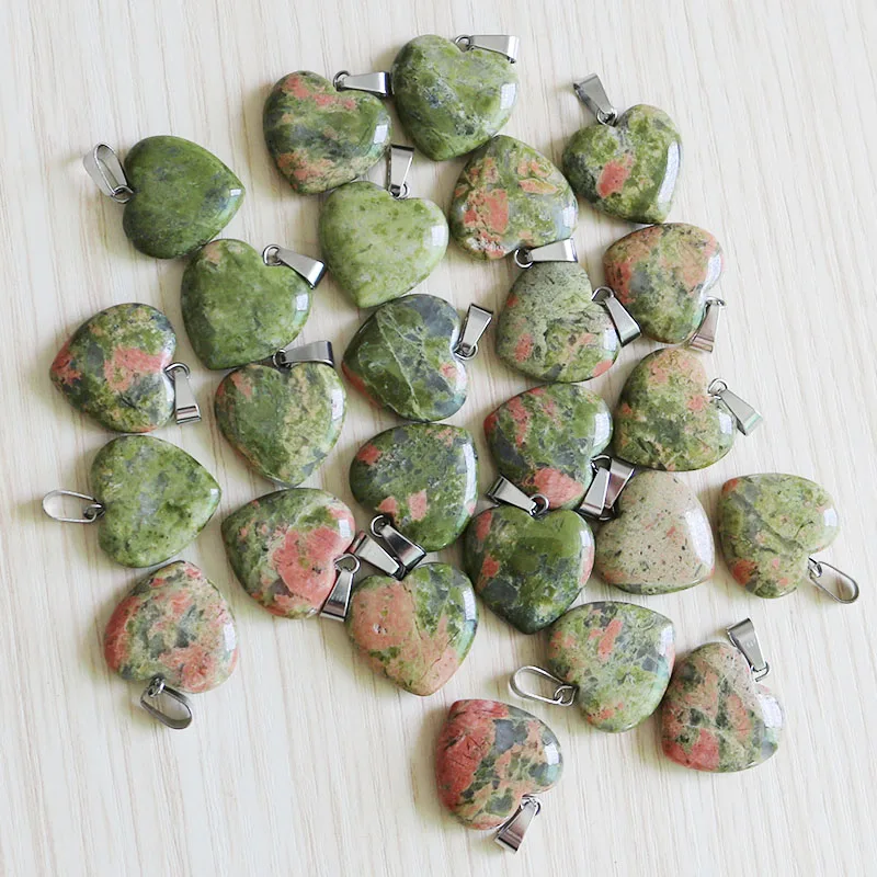 Fubaoying Unakite Stone Jewelry Pendant Natural Heart Beads Charms Necklace 20mm Wholesale For Women Gift