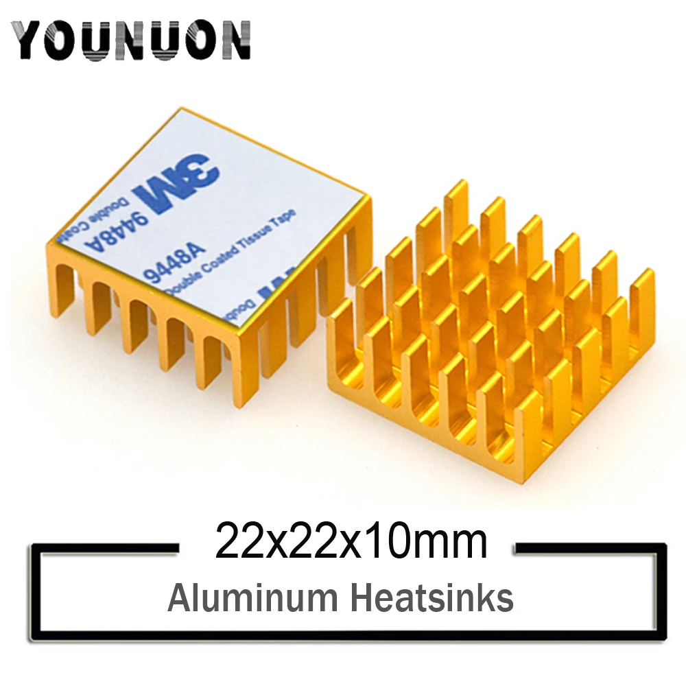 

2Pcs YOUNUON Gold 22x22x10mm Aluminum Heatsink for Chip CPU GPU VGA RAM IC LED Heat Sink Radiator Cooling with 3M Tape