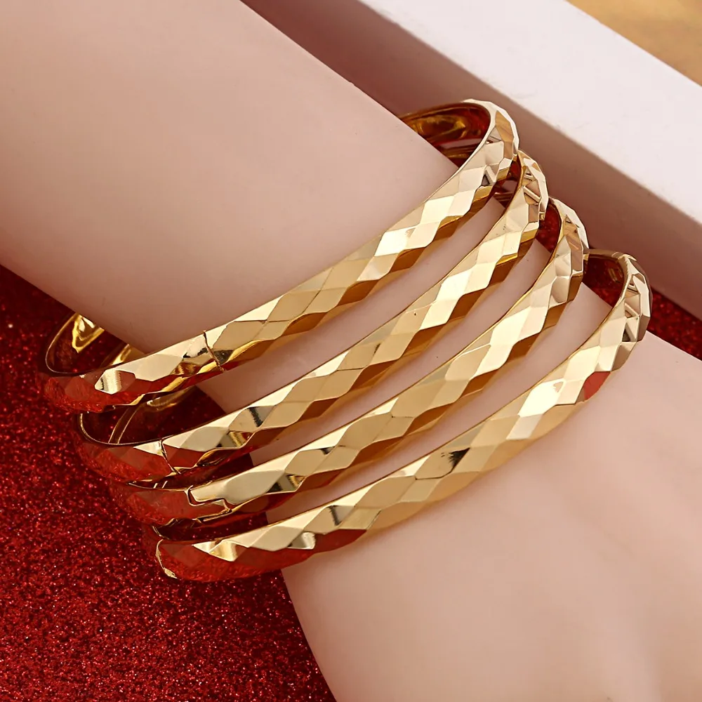 4pcs Ethiopian Jewelry Gold Color Bangles Dubai Gold Jewelry Bangles For African Bangles & Bracelets for Women Gifts