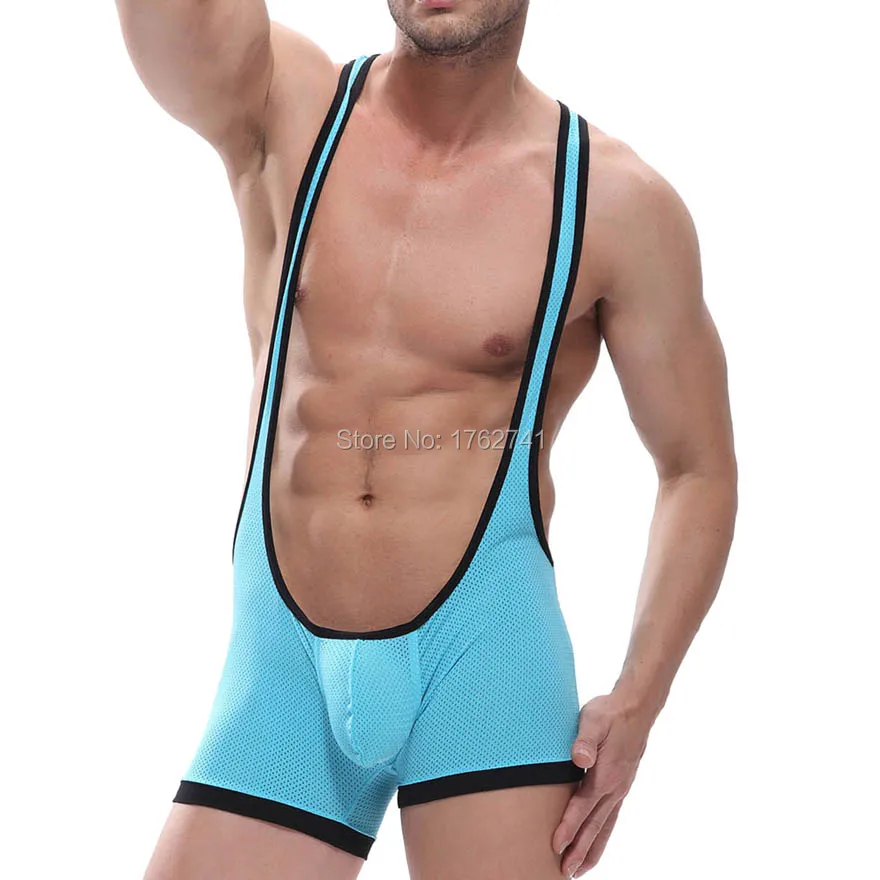 Sexy Men\'s Wrestling Singlet underwear U convex design Breathable Mesh Underwear Jumpsuit bodysuit