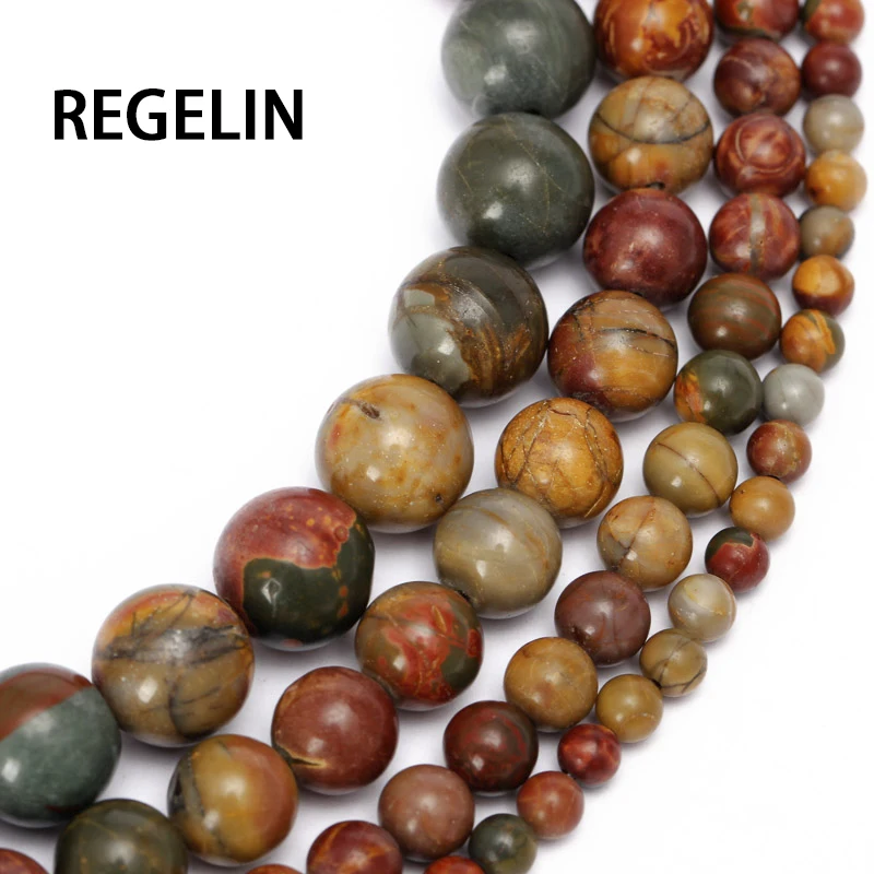 REGELIN Colorful Picasso Jaspe Stone Beads For Jewelry Making 4mm 6mm 8mm 10mm 12mm Natural Stone Round Beads