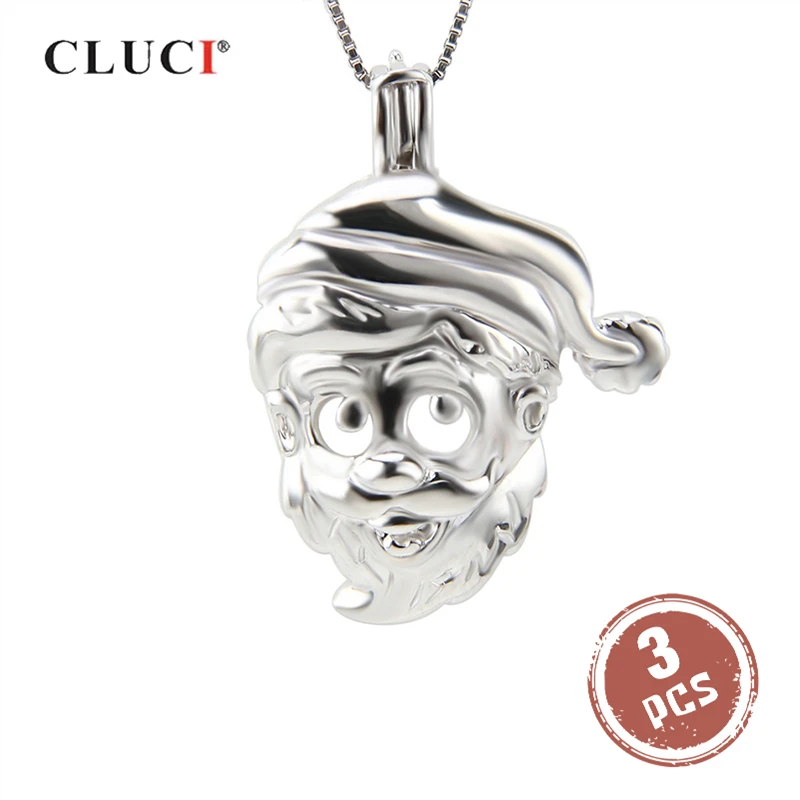 

CLUCI 3pcs Silver Santa Claus Shaped Women Pendant for Necklace Christmas Gift 925 Sterling Silver Pearl Locket SC168SB