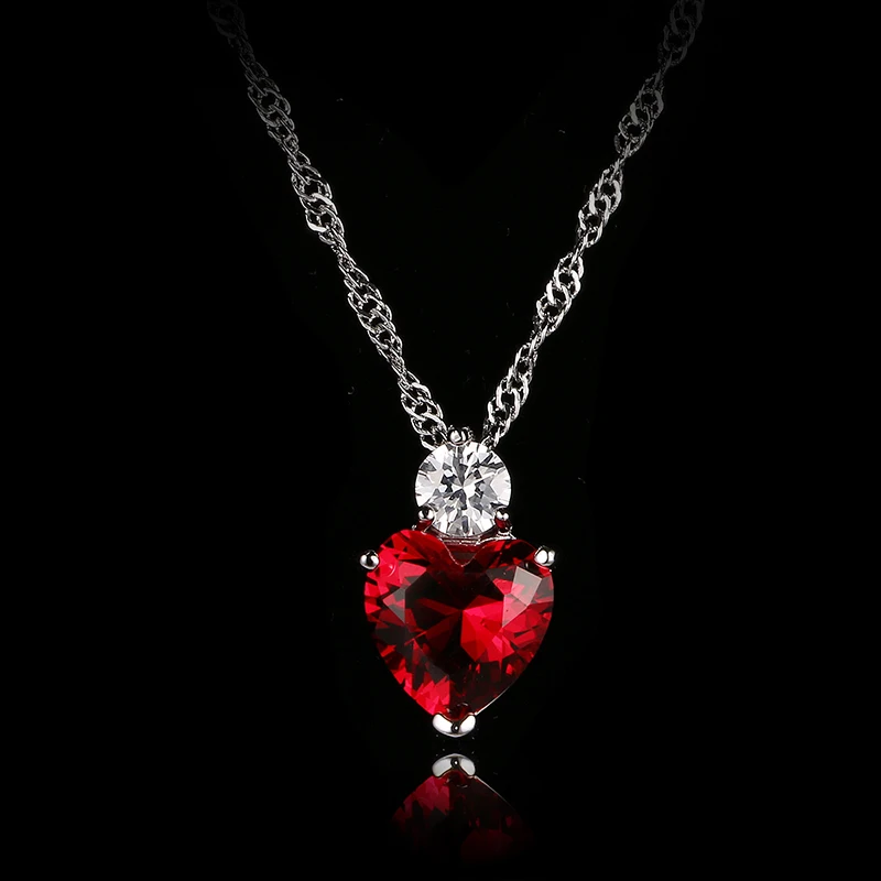 Emmaya New Fashion Heart Shaped Zircon Necklace White Gold Color Red Champagne Crystal Necklaces for Women Anniversary Jewelry