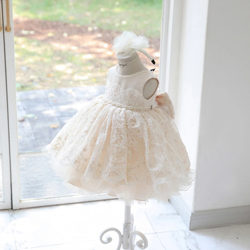 IYEAL New Flower Girl Dresses For Wedding Lace Ball Gown Children Princess Baby Girls Baptism Christening Birthday Gown 1-7 Year