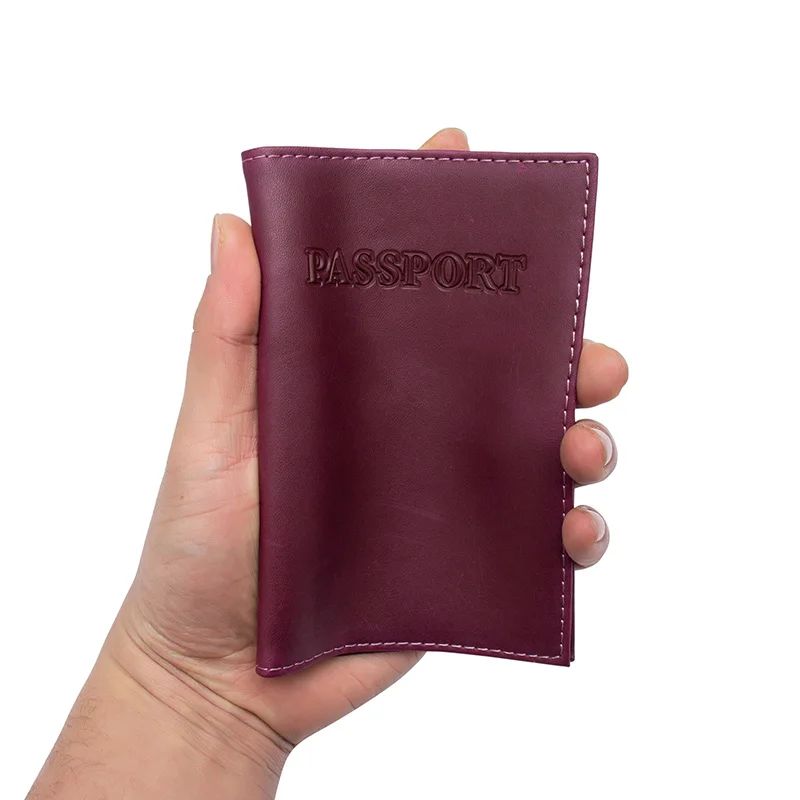 USA purple Crazy horse vintage Genuine Leather Solid soft International Passport Cover Travel Fashion Passport Holder