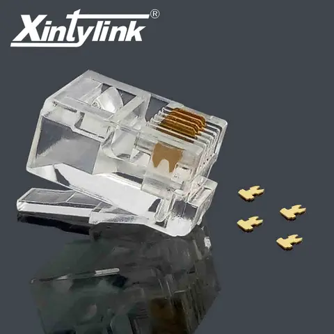 xintylink rj11 connector telephone line plug male gold Plated 6P4C male 4pin modular cable terminals network Gilded high quality