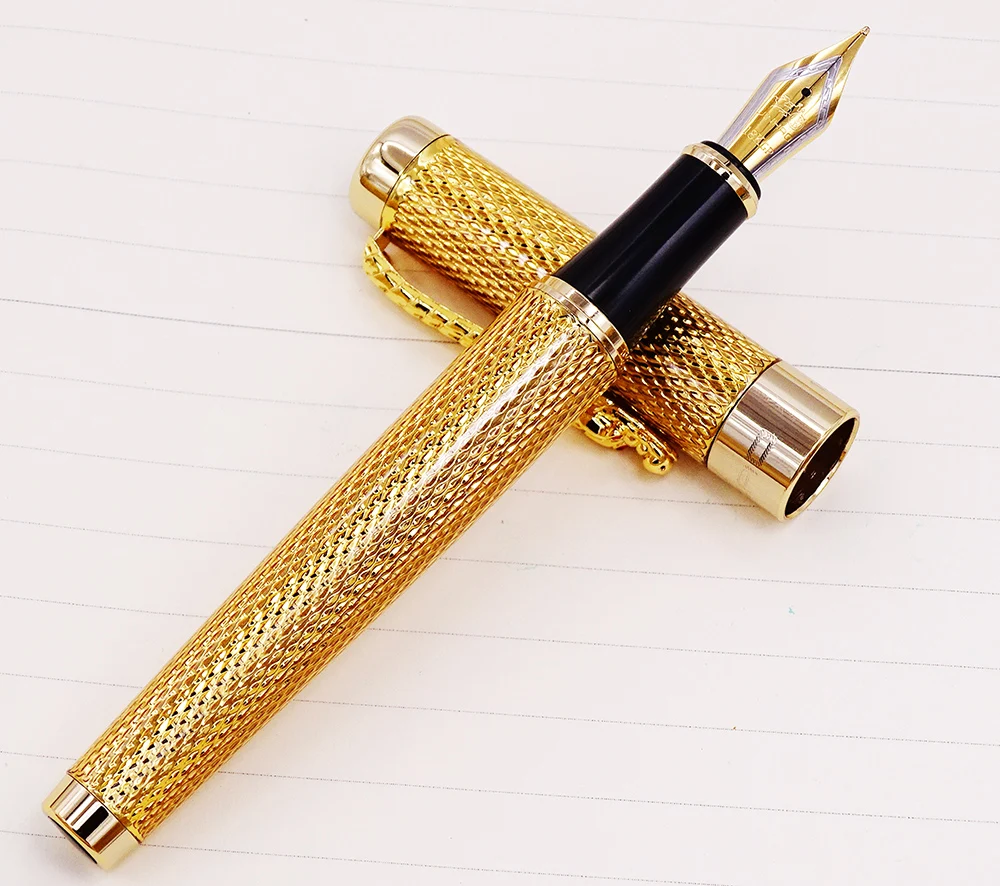 Jinhao 1200 Vintage หรูหรา Fountain ปากกาที่สวยงาม Ripple พร้อมคลิปมังกร,Noble Golden โลหะแกะสลักหมึกปากกา Collection