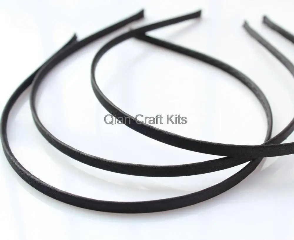 30pcs 5mm Satin Ribbon double sided full Covered Metal(Steel) Headbands black