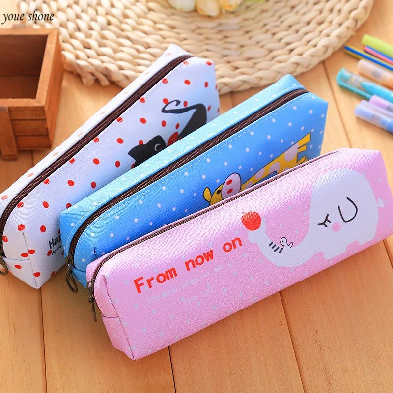 

New Children Stationery Cute Deer Like A Cat Pattern Pencil Case Student Pencil Bag PU Small Bag Learning Supplies