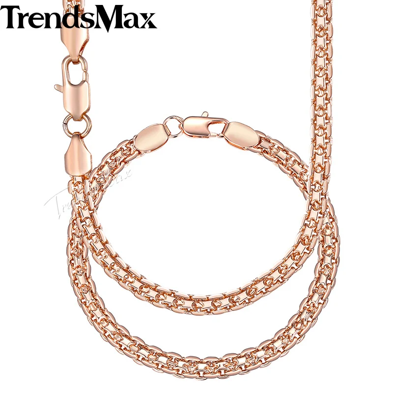 Womens Jewelry Sets 585 Rose Gold Color Bracelet Neckalce Set Bismark Link Chain Dropshipping Jewelry Gifts For Women 5mm KGS275