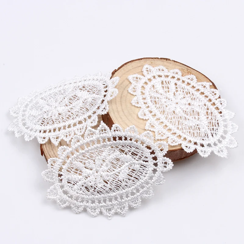 30pcs/lot Sew On White Guipure Lace Fabric Oval Flower Applique Trims for Garment Accessories Decoration DIY Patchwork Craft