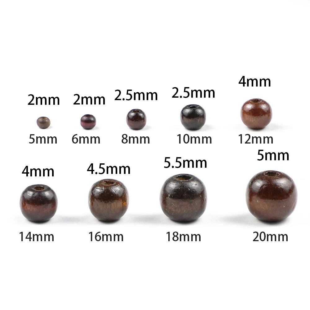 WLYeeS 5 to 20mm Brown Wooden Spacer Beads Natural Wood Loose Bead For Jewelry Bracelet Necklace Handmade DIY Ball accessories