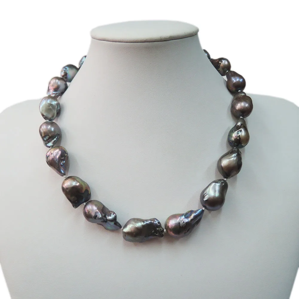 

100% FRESHWATER PEARL NECKLACE, BLACK Baroque PEARL NECKLACE-good quality-925 SILVER CLASP