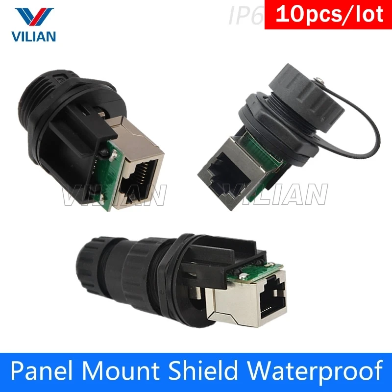 RJ45 Panel Mount Waterproof Connector Outdoor AP socket Gigabit Straight head hex nut fixed with matching cap 10 units