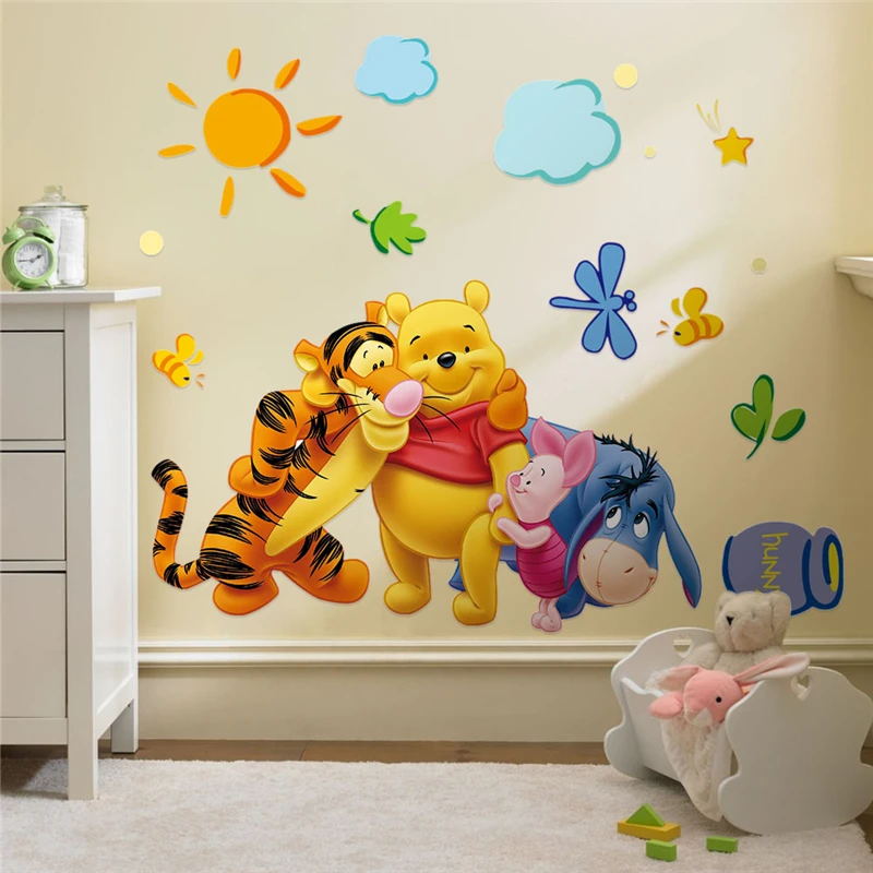 Winnie The Pooh With His Friends Wall Stickers For Kindergarten Kids Room Home Decoration Diy Cartoon Mural Art Pvc Wall Decals