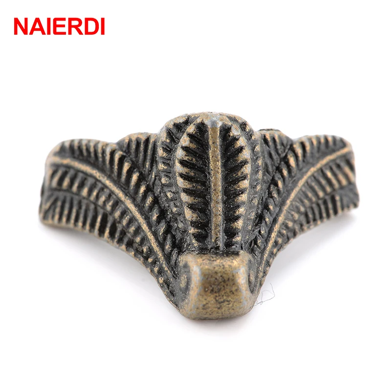 4PCS NAIERDI Antique Corner Protector Bronze Jewelry Box Wooden Case Decorative Feet Leg Corner Bracket Furniture Hardware