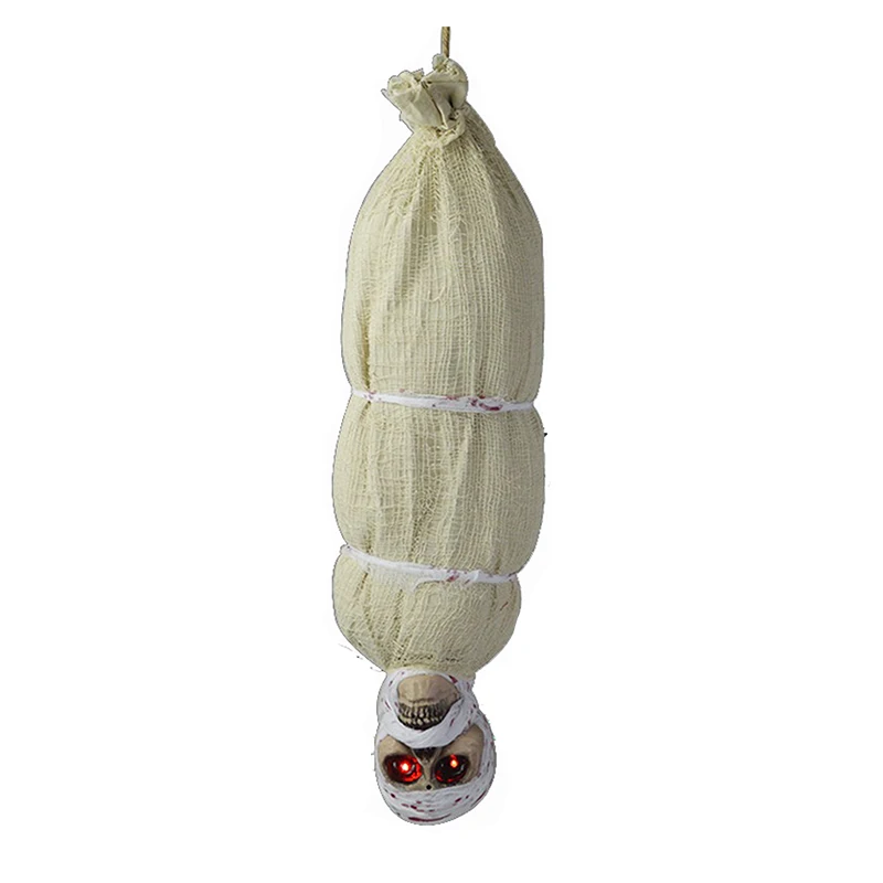 Animated Hanging Mummy with Red Eyes Scary Sound and Moving for Halloween Decorations