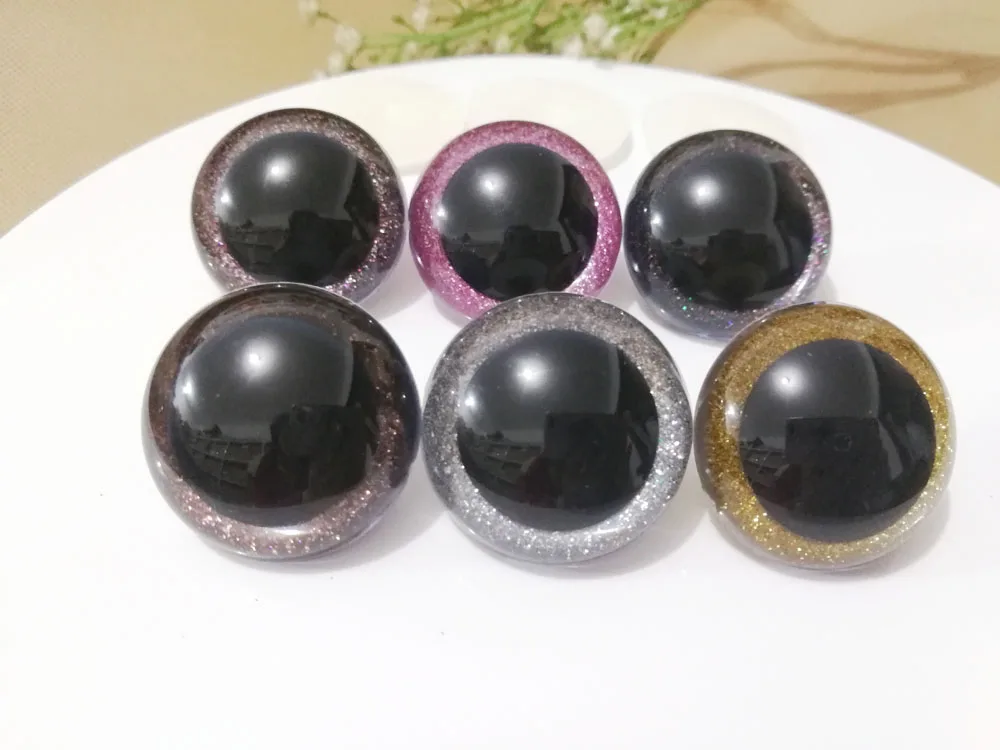 12pcs/lot 30mm/40mm big size round shape clear plastic safety toy eyes + glitter fabric+ hard washer for diy doll --N6