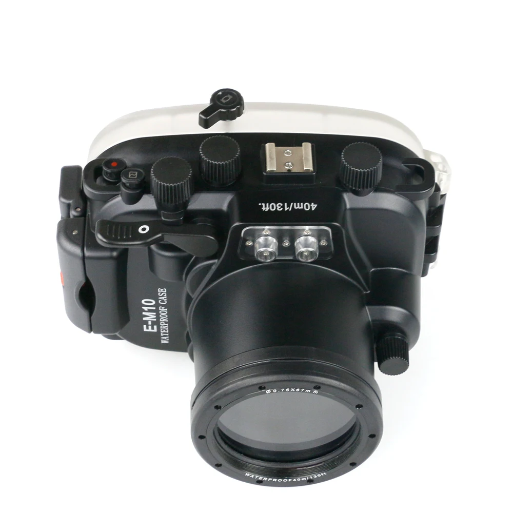 水中カメラハウジングケース、防水カバー、スキューバカメラ写真、必須、ハードバッグ、アンチノック、オリンパスE-M10に適合、ダイビング、40m
