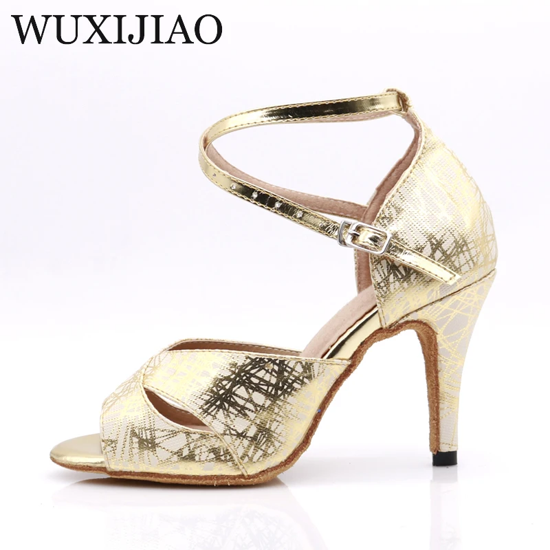 WUXIJIAO hot Printed leatherWomen\'s Latin dance shoes Ballroom dance shoes Party Square dance shoes soft heel 10cm