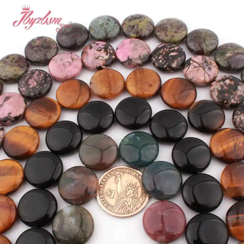 20mm Natural Fluorite Quartz Rhodonite Tiger Eye Agates Coin Stone Beads For DIY Necklace Jewelry Making Loose 15