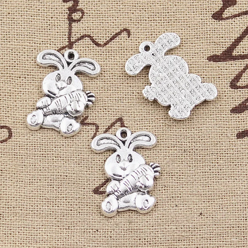 8pcs Charms Rabbit Bunny Carrot Easter 21x15mm Antique Making Pendant fit,Vintage Tibetan Silver color,DIY Handmade Jewelry