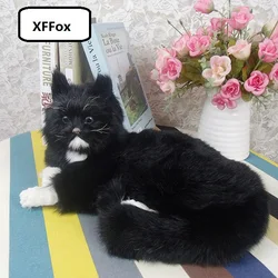 big real life lying cat model plastic&furs cute new black cat gift about 30x16x21cm xf1438