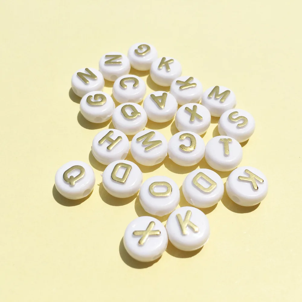 

Free Shipping 1600PCs/Lot DIY Jewelry Acrylic letter Beads 6*10MM Flat Coin Round White with Glitter Initial Alphabet Beads