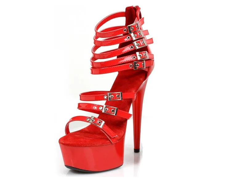 The new fashion summer's new 15CM open-toe sandals, high heels and black lacquered women's shoes
