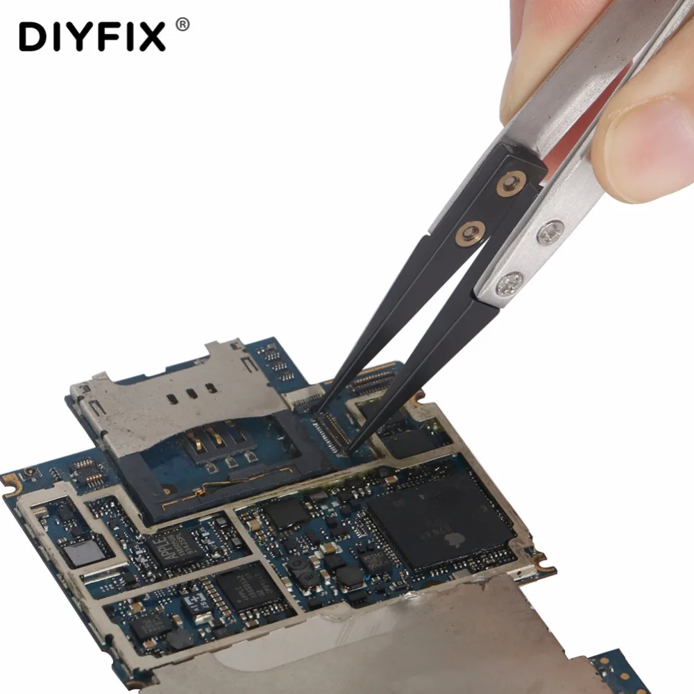 DIYFIX Stainless Steel Ceramic Tweezers Anti Static Heat Resistant Insulated Ceramic Pointed Tip Electronic Pliers