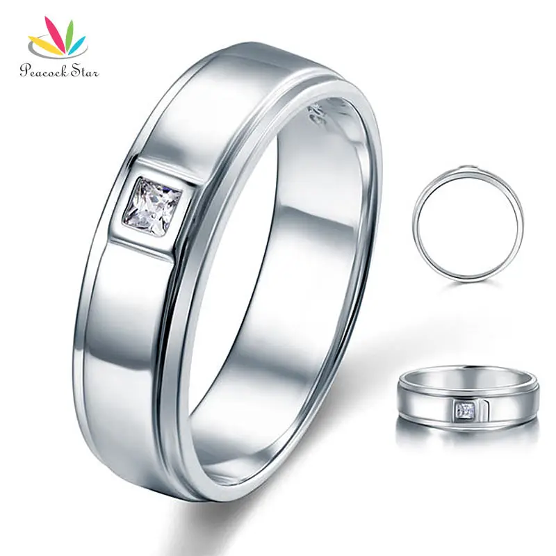 

Peacock Star Princess Cut Bezel Setting Men's Solid 925 Sterling Silver Wedding Ring Jewelry CFR8051