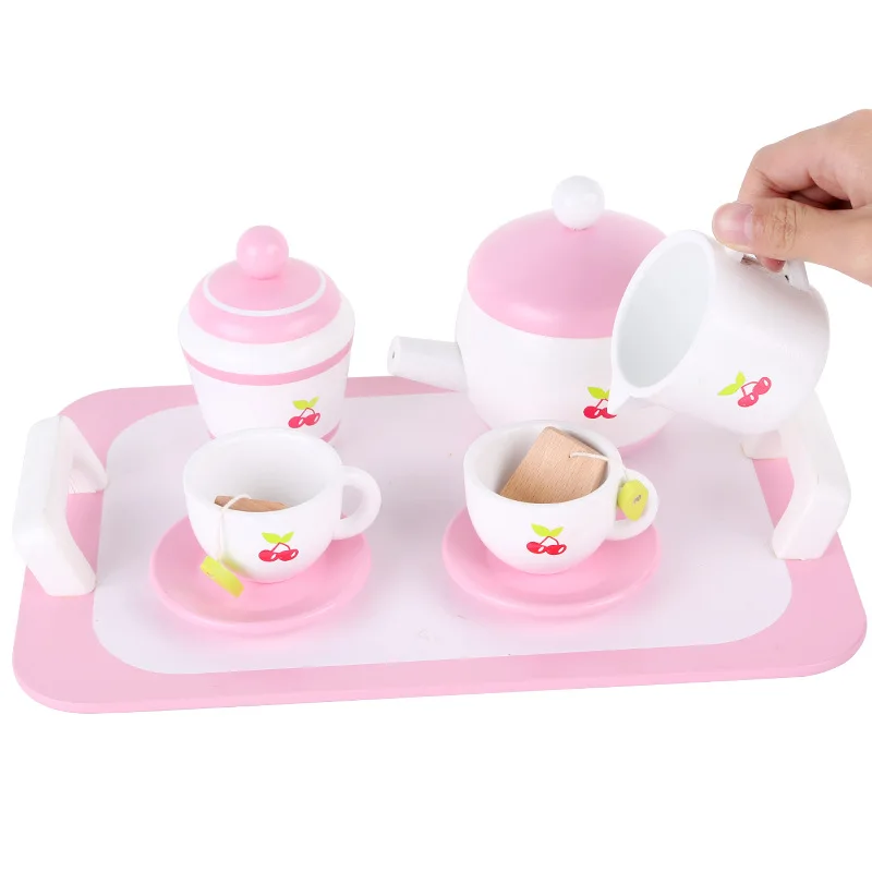 Children's wooden kitchen simulation toys mini coffee tea set DIY wooden afternoon tea children's toys boys and girls gifts