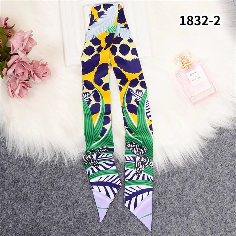 Butterfly Leaf Print Silk Scarf Luxury Brand Bag Scarf For Women Head Skinny Scarf Long Handle Bag Scarves Wraps Drop Shipping